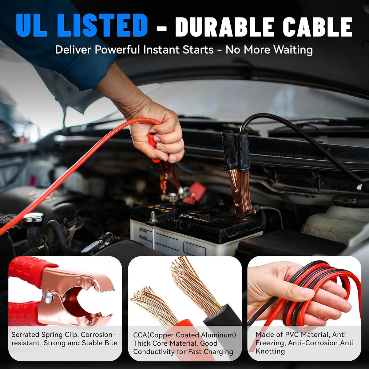 Car Roadside Emergency Kit with Battery Jumper Cables,Car Accessories for Men or Women,Automotive Safety Kit for Car,Vehicle, Truck or SUV,Gifts for Men or Him,Green
