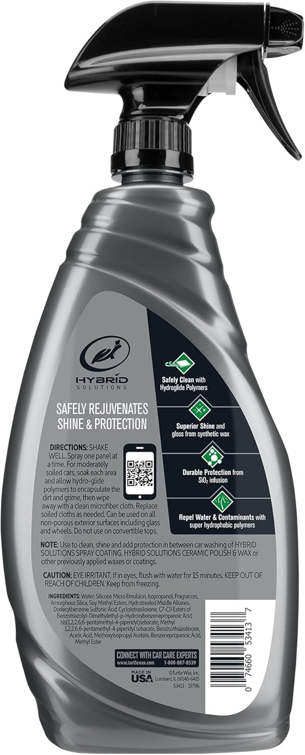 Turtle Wax Hybrid Solutions Ceramic 3-in-1 Car Detailer, Waterless Car Wash, Long-lasting HydrophobicWax Protection and High Gloss Shine, Safe For All Exterior Surfaces, 32 oz (Pack of 3)