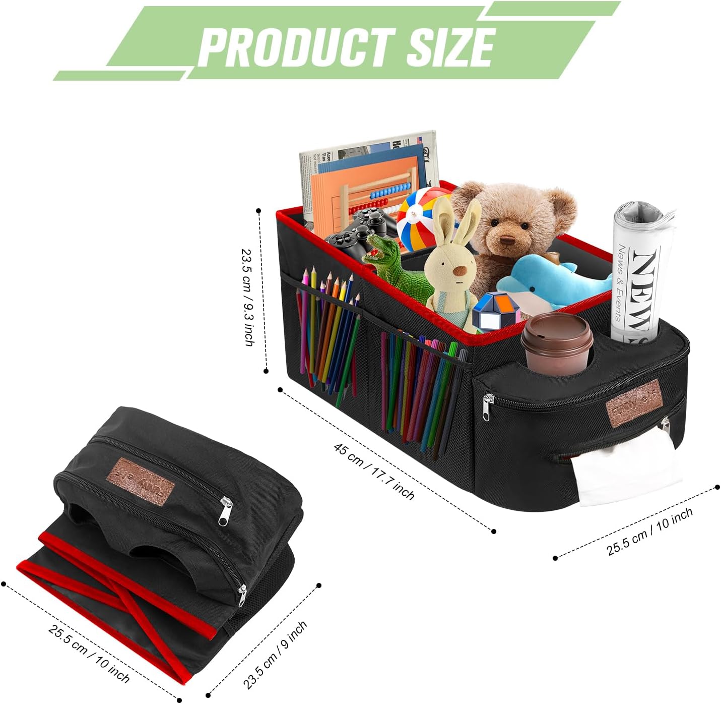 FUNNy elf Car Backseat Organizer for Cars, Collapsible Front Seat Organizer with 4 Cup Holders, Storage Pockets & Dividers, Passenger Seat Organizer for SUV, Truck, Sedan