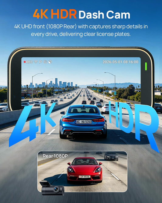 70mai A810 Lite 4K Dash Cam Front and Rear, 5GHz Wi-Fi 6 DashCam, Car Camera 4G LTE Remote Access, GPS Tracking, HDR Night Vision, 24H Parking Mode, Voice Control, Emergency Lock, Loop Recording