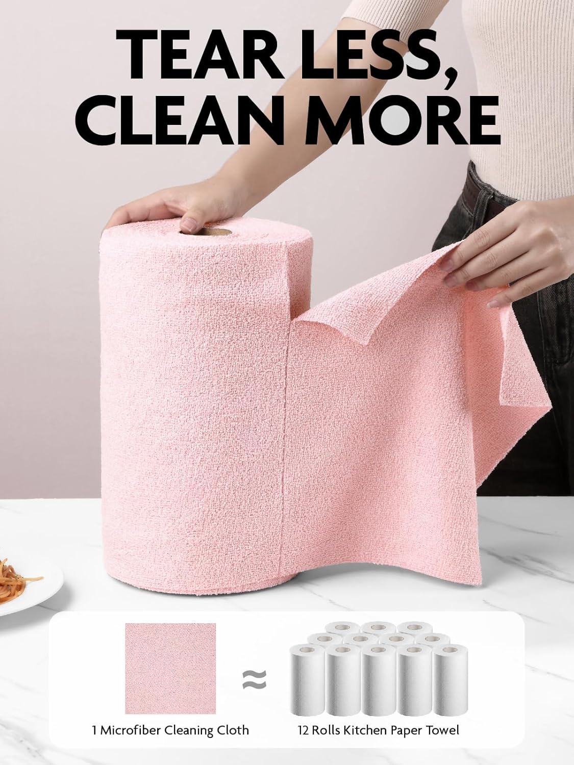 Fantasticlean Microfiber Cleaning Cloth Roll -75 Pack, Tear Away Microfiber Towels, 12" x 12", Reusable, Washable, Scratch Free, Ultra Absorbent for All-Around Cleaning Supplies (DimGray)