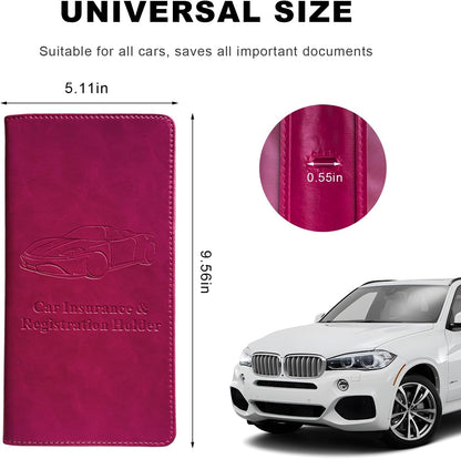 Car Registration and Insurance Holder, Leather Auto Glove Box Document Organizer with Magnetic Closure, Car Essential Paperwork Wallet Case Interior Accessories for Women Men (Leopard Print)