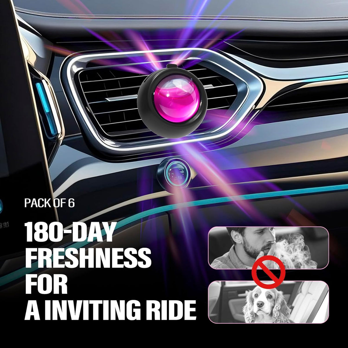 Car Air Freshener Vent Clips, Ocean Scent, 6 Pack, Long Lasting Scent Up to 180 Days, Car Fresheners