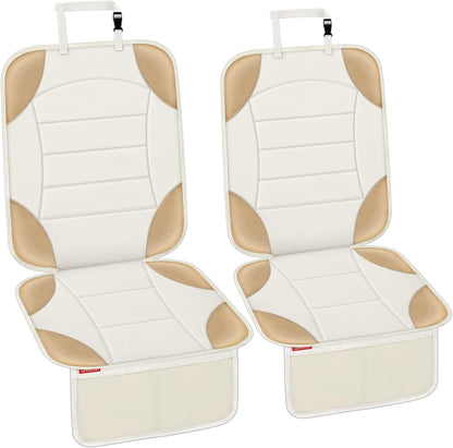 Sinvitron Car Seat Protector for Child Car Seat - Waterproof Non-Slip Leather Mat with 2 Mesh Pockets, Universal Seat Cover for Baby, Pets & Vehicles(2-Pack,Black)
