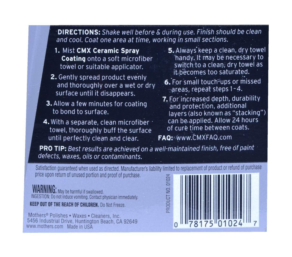 Mothers CMX Ceramic Spray Coating, 24 oz. – Advanced SiO2 + TiO2 Protection, User-Friendly, Professional Grade, Ultra Durable Long-Term Protection, High Gloss Super-Hydrophobic Finish (01024)