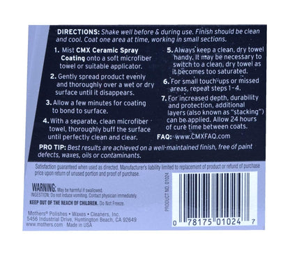 Mothers CMX Ceramic Spray Coating, 24 oz. – Advanced SiO2 + TiO2 Protection, User-Friendly, Professional Grade, Ultra Durable Long-Term Protection, High Gloss Super-Hydrophobic Finish (01024)