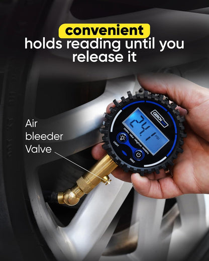GERCHWAY Digital Tire Pressure Gauge for Cars - Accurate Air Pressure Gauge for Tires with 360° Swivel Chuck - 200 PSI