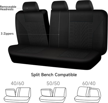 CAR PASS Car Seat Covers Full Sets, Front & Split Rear Bench for Car, 3D Tyre Embossed Automotive Interior Covers, Airbag Compatible, Quick Setup Universal Fit Seat Covers for Car, SUV(Charcoal)