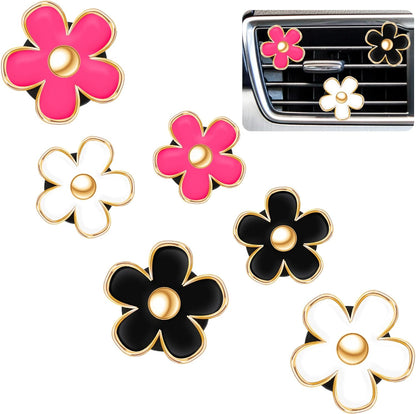 Frienda 6 Pcs Daisy Flower Air Vent Clip Accessories Air Conditioning Outlet Clip Car Air Freshener Dashboard Accessories Charm Car Inter Decor(3 cm, 3.3 cm,White)