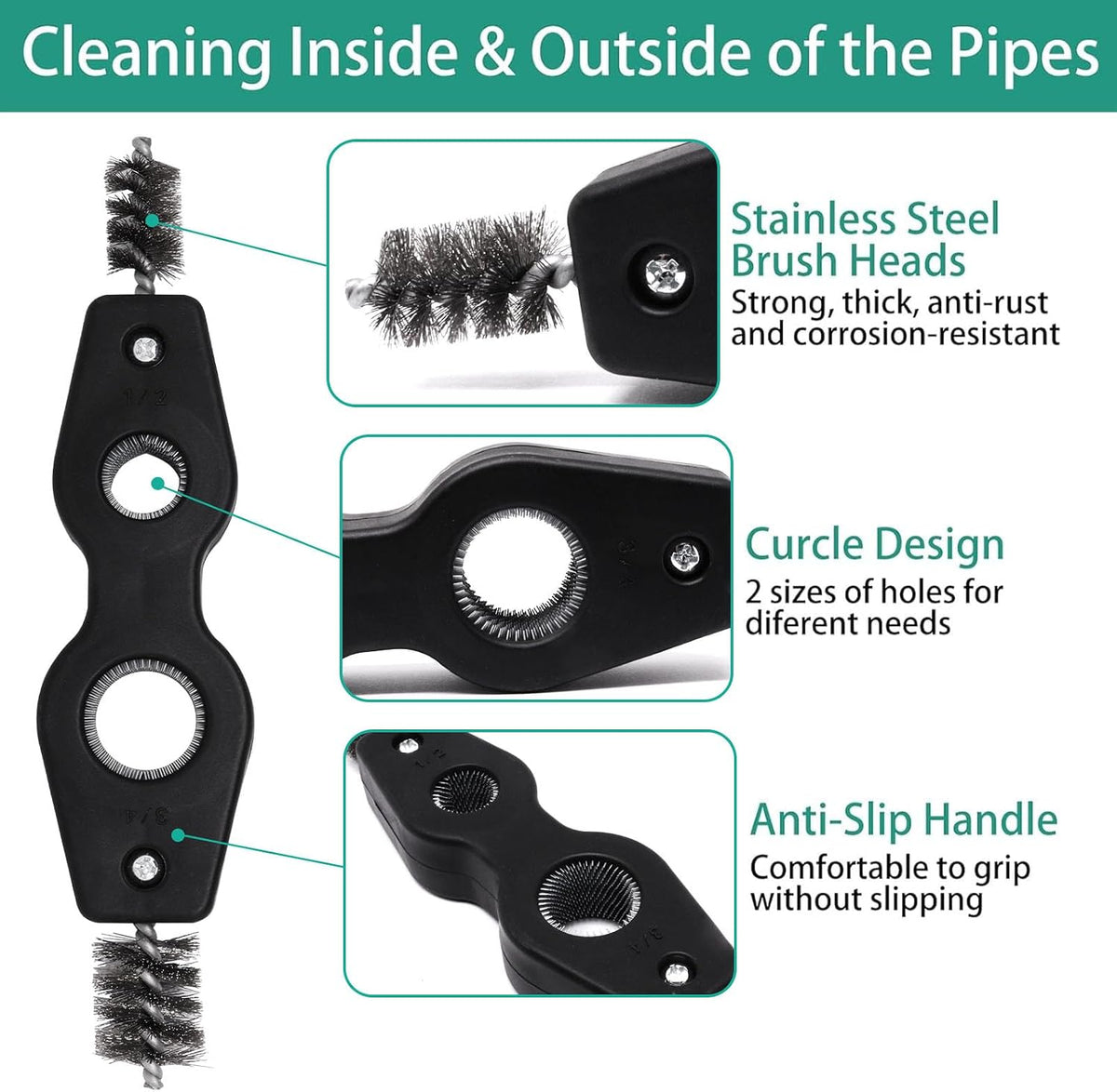 Battery Terminal Cleaner Kit, Battery Terminal Brush & 4 in 1 Copper Tubing Brush & 2pcs Anti-Corrosion Fiber Washers