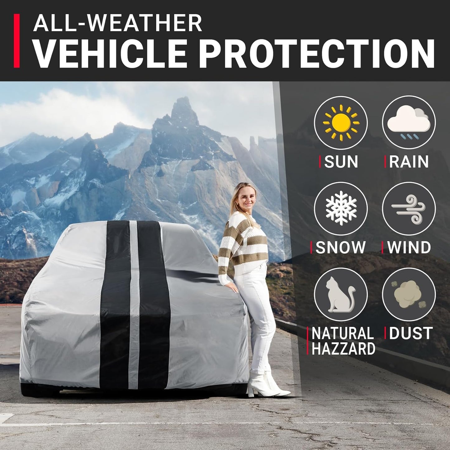 iCarCover 15-Layer Car Cover Waterproof All Weather | Premium Quality Car Covers for Automobiles, UV Protection, El Camino, Impala, Bel Air, Monte Carlo, Galaxie, Charger, Size C21 (See Size Chart) - Colors A