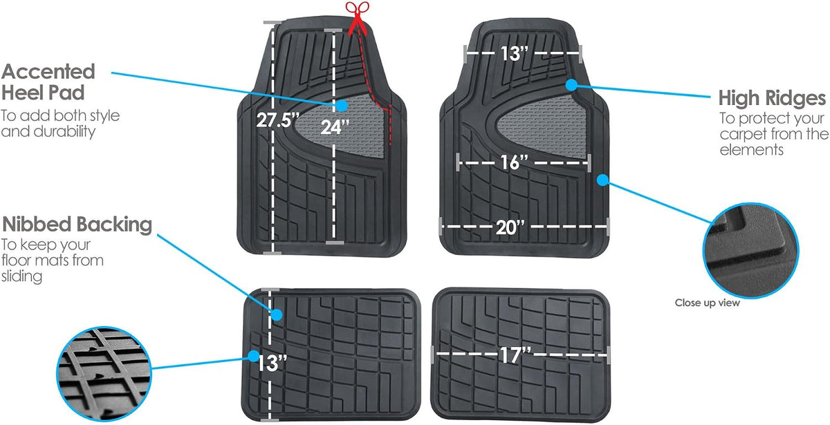 FH Group Automotive Floor Mats - Heavy-Duty Rubber Floor Mats for Cars, Universal Fit Full Set, Climaproof & Trimmable Floor Mats for Most Sedan, SUV, Truck, Black