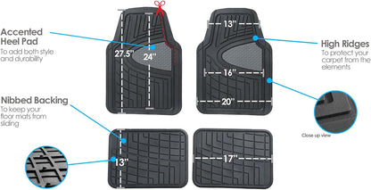 FH Group Automotive Floor Mats - Heavy-Duty Rubber Floor Mats for Cars, Universal Fit Full Set, Climaproof & Trimmable Floor Mats for Most Sedan, SUV, Truck, Black