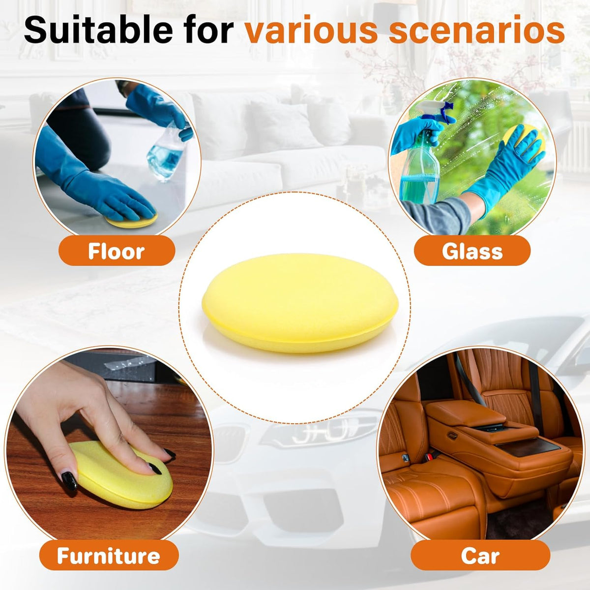 Car Wax Applicator Pad 24 PCS - Foam Applicator Pads 4 Inch Round Polishing Sponge for Tire Shine Waxing Detailing, Ultra Soft High Density Foam Pad for Car Polish, Scratch Repair & Wheel Dressing
