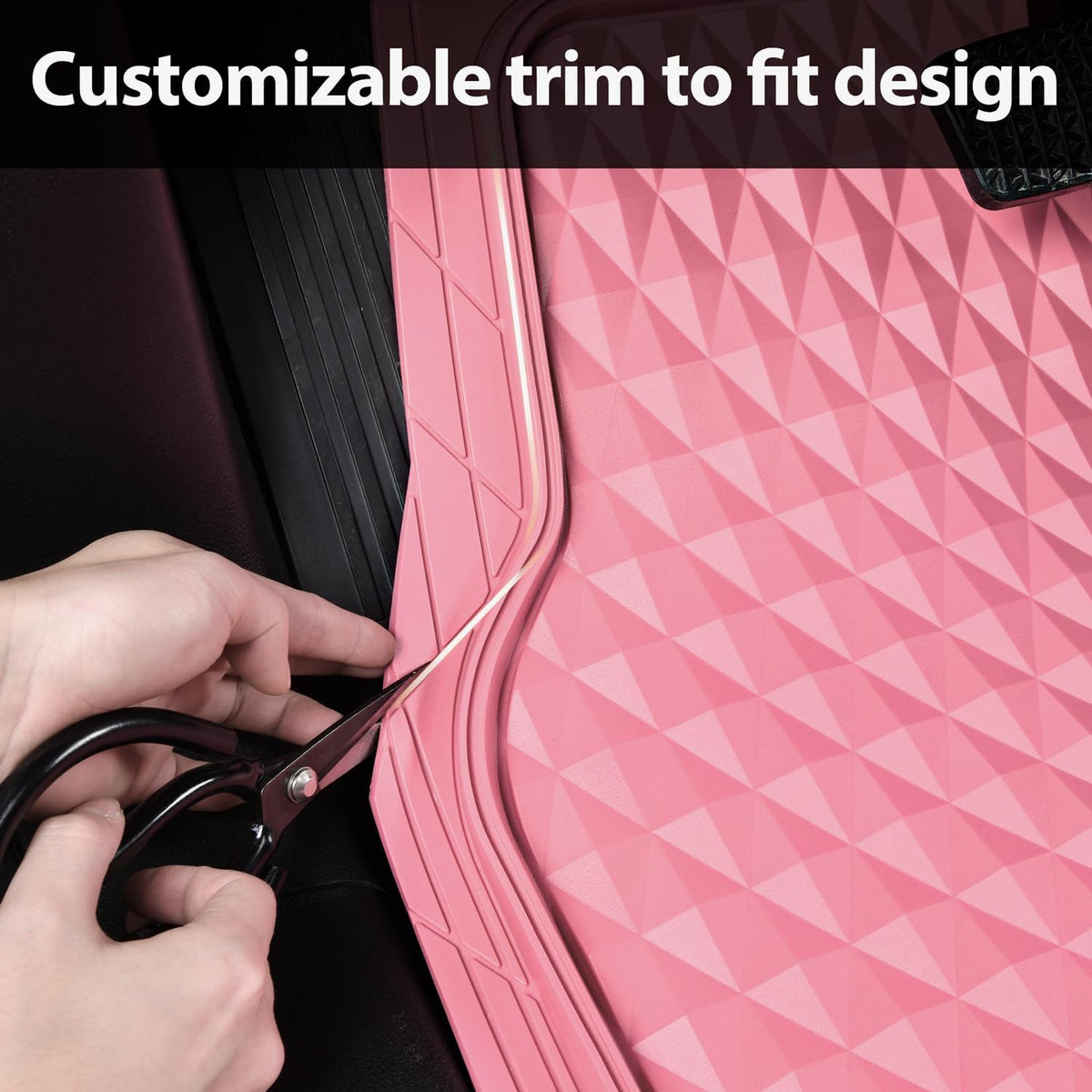 CAR PASS Heavy Duty Rubber Car Mats, Deep Dish All-Weather Floor Mat for Car Full Set Durable Anti-Slip 3D Rhombus Waterproof Trim to Fit Liner Universal Fit Automotive,Sedan,SUV,Truck, 3 Piece Black