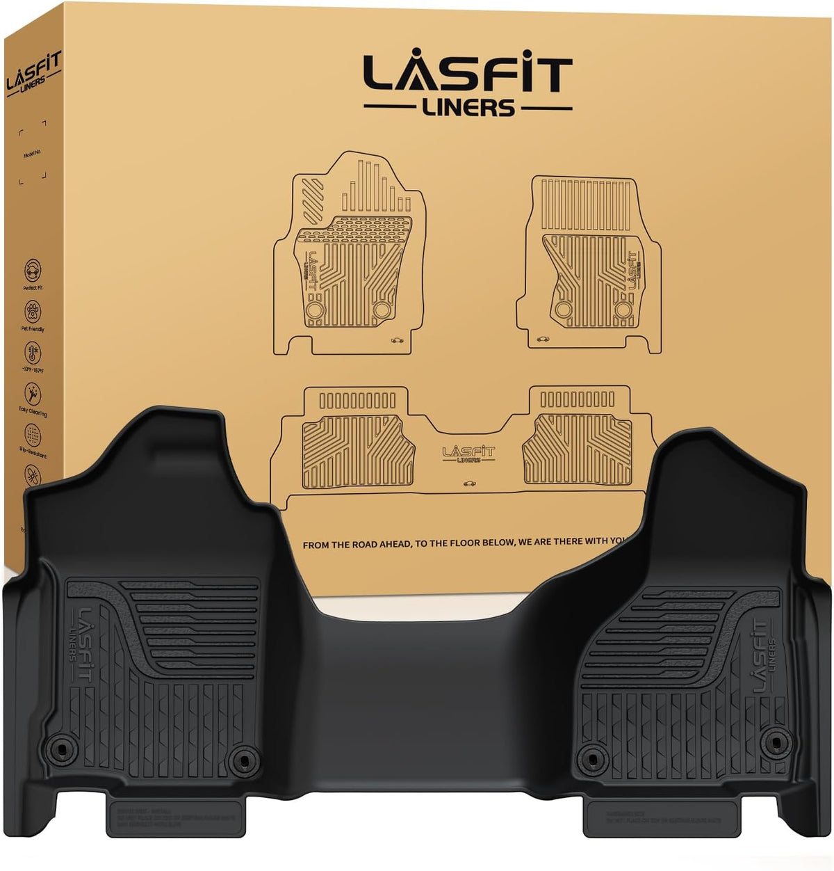 LASFIT Floor Mats for 2019-2025 2026 Ram 2500/3500 Crew Cab Bucket Seat for Carpet & Vinyl Floor (NOT fit Model with PTO Kit), All Weather TPE Custom Fit Car Mats Floor Liners 1st & 2nd Row, Black
