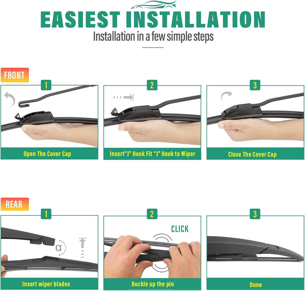 26" 16" 12" Windshield Wiper Blades Replacement for Toyota RAV4 2019 2020 2021 2022 2023 2024 2025 RAV 4 / Mazda 5 2006-2015 Premium All Weather Front Rear Wipers Set - OEM Quality (Pack of 3) - Colors D