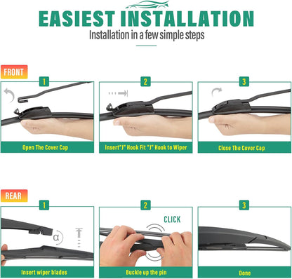 26" 16" 12" Windshield Wiper Blades Replacement for Toyota RAV4 2019 2020 2021 2022 2023 2024 2025 RAV 4 / Mazda 5 2006-2015 Premium All Weather Front Rear Wipers Set - OEM Quality (Pack of 3) - Colors D