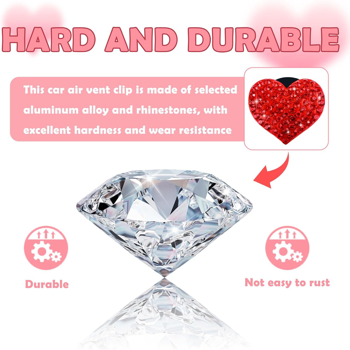 4PCS Heart-Shaped Car Vent Clips with Rhinestone,Bling Air Vent Clips Car Decorations,Premium Shiny Car Clips for Vents CCar Accessories Interior for Cars,Trucks,SUVs (Pink)