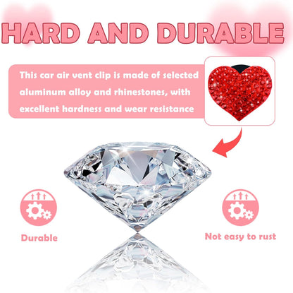 4PCS Heart-Shaped Car Vent Clips with Rhinestone,Bling Air Vent Clips Car Decorations,Premium Shiny Car Clips for Vents CCar Accessories Interior for Cars,Trucks,SUVs (Pink)