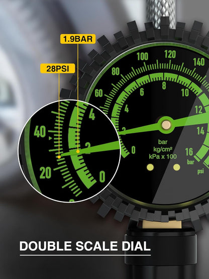 AZUNO Digital Tire Inflator with Pressure Gauge, 200 PSI, Heavy Duty Air Compressor Accessories, with Rubber Hose Lock on Air Chuck and Quick Connect Coupler, Comes with a Portable Carrying Box
