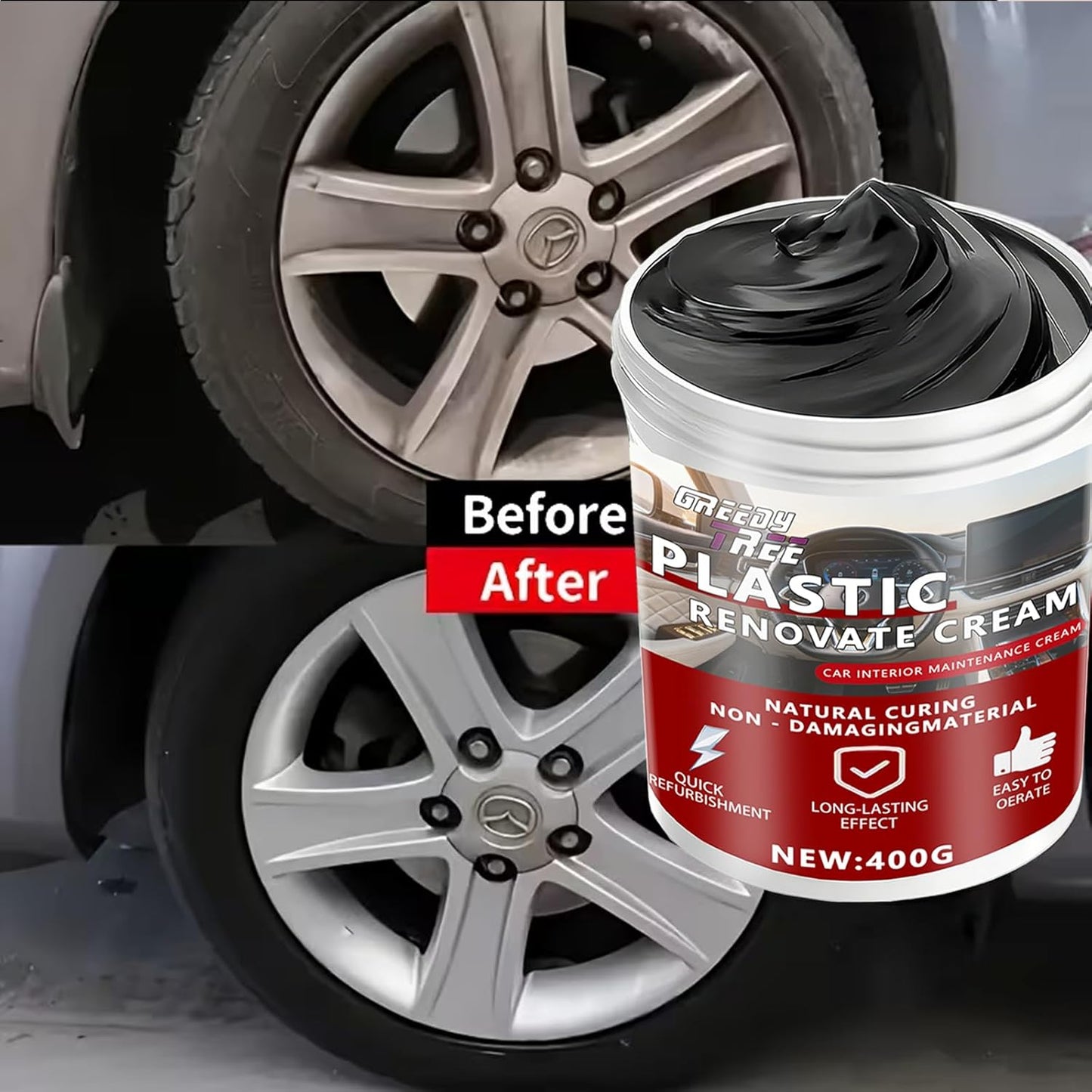 Car Plastic Restorer Pro - 14oz Auto Interior & Exterior Renewal Paste | Restores Faded Dashboards, Trim & Bumpers | UV Protection, Non-Greasy & Long-Lasting Finish