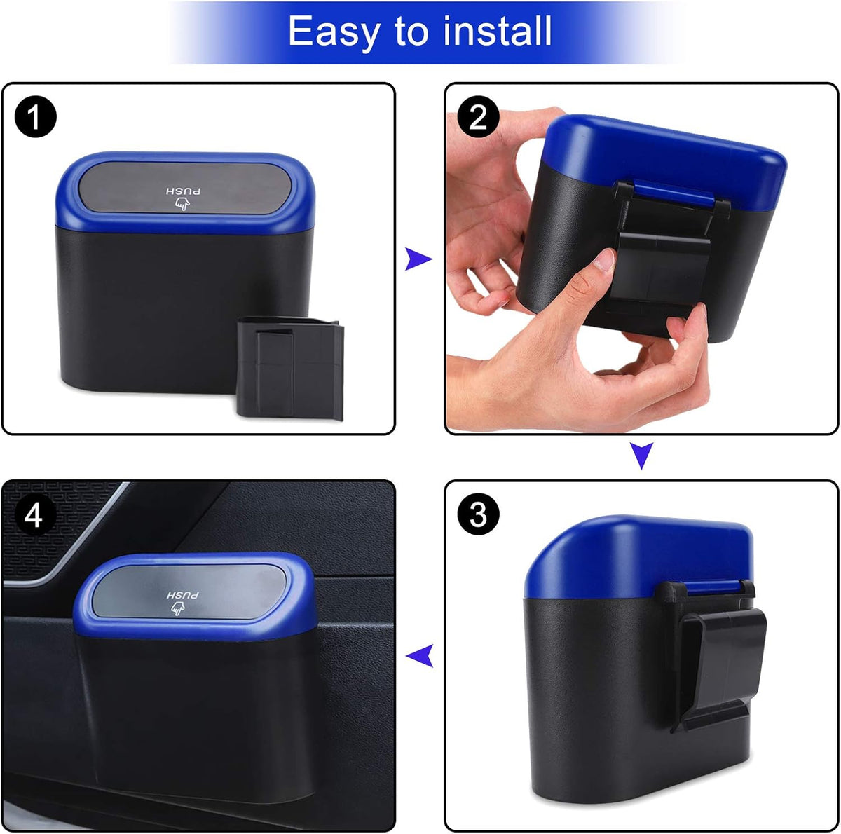 Accmor Car Trash Can with Lid, Mini Auto Dustbin Garbage Organizer Holder 2 Packs, Automotive Storage Container Bin with 60 Pcs Bags for Vehicle, Home, Office