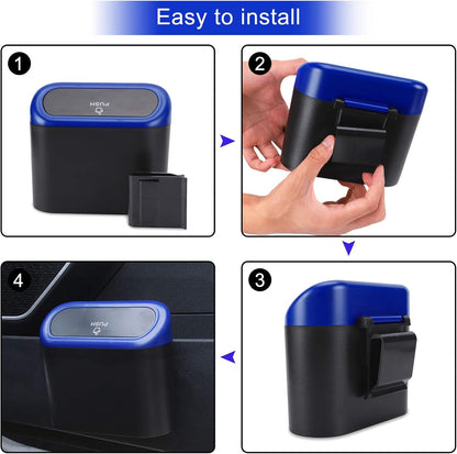 Accmor Car Trash Can with Lid, Mini Auto Dustbin Garbage Organizer Holder 2 Packs, Automotive Storage Container Bin with 60 Pcs Bags for Vehicle, Home, Office
