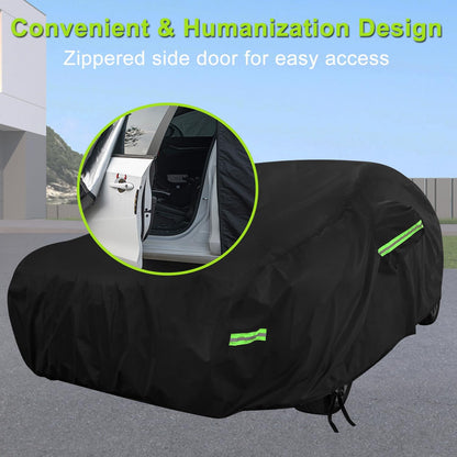 Car Cover Waterproof All Weather for Automobiles, Outdoor Full Exterior Covers for Sedan Black(Suggest Car Length from 194"-208")