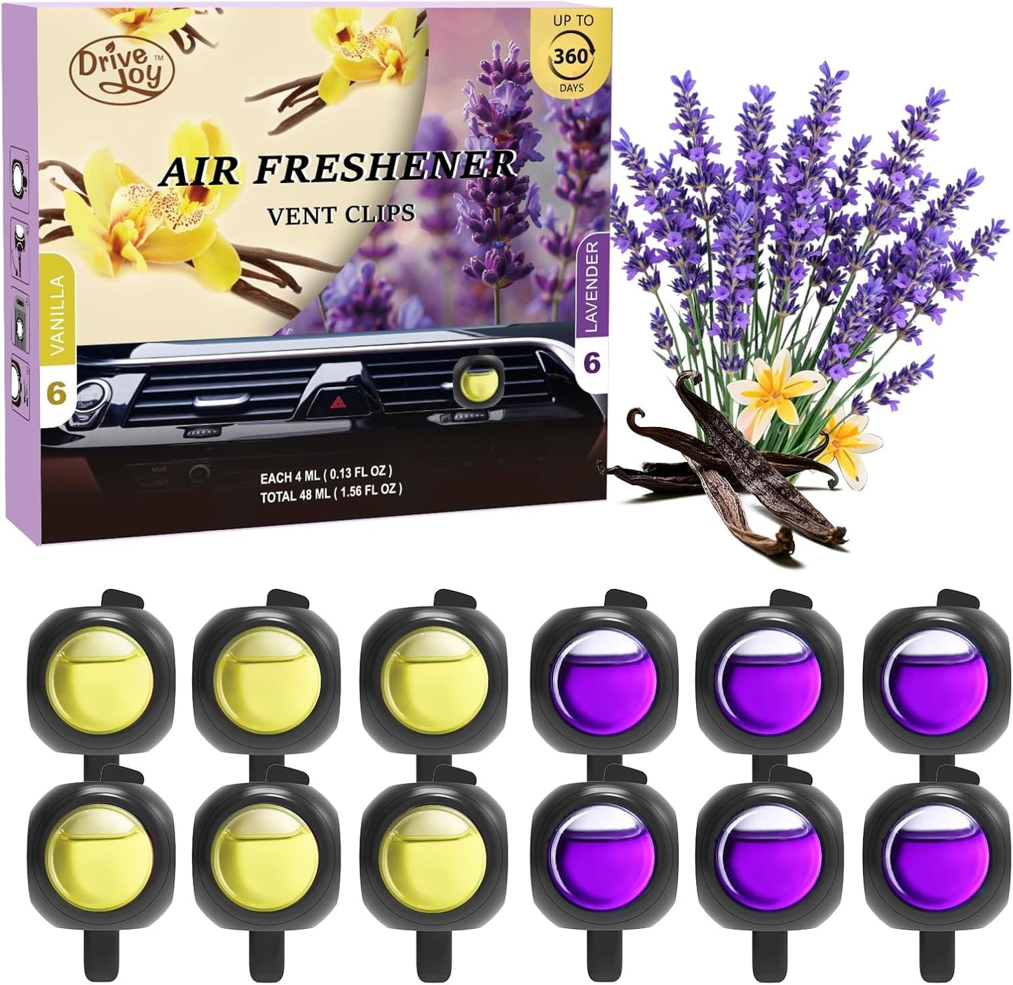 Car Air Freshener Vent Clips, 12 Pack, 6 Ocean, 6 Hawaiian, Provides Long-Lasting Scent, Up to 360 Days, Car Fresheners