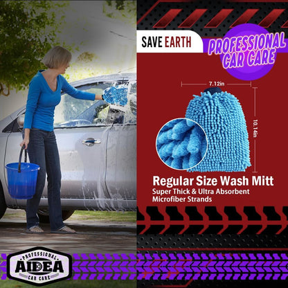AIDEA Car Wash Mitt Microfiber, 1PK-Scratch-Free& Lint-Free, Premium Chenille Microfiber Mitt Car Wash Brush-Green Regular Size (7.12''X10.14'')