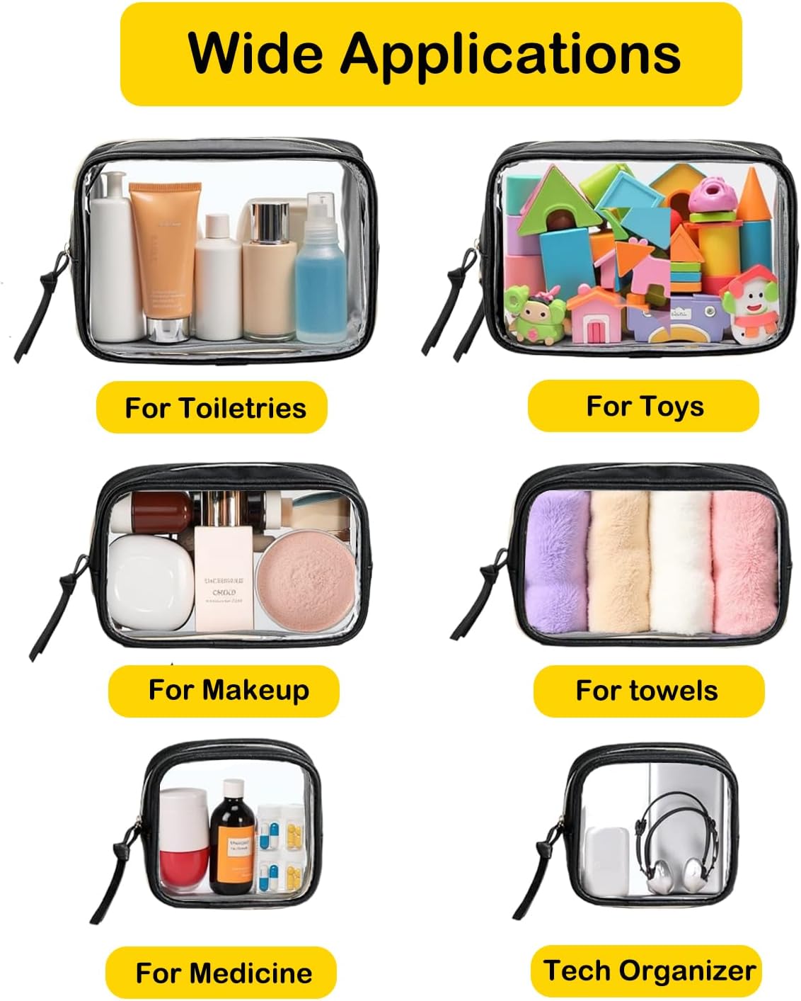 3Pcs Travel Clear Makeup Bag Set for Women, Transparent Toiletry Bag with Zipper Portable Makeup Pouch Organizer Waterproof Small Cosmetic Bag Compact Car Bag Organizer Car Accessories (White Set)