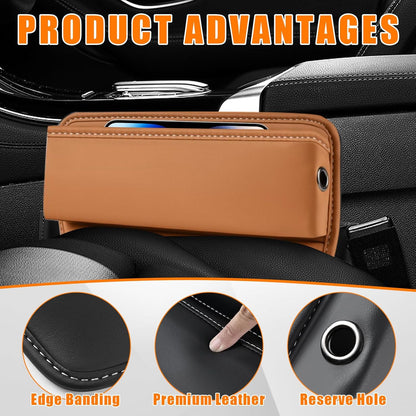 Ziciner Car Seat Gap Organizer, Premium Leather Auto Seat Storage Box, Vehicle Adjustable Front Seat Gap Filler, Car Seat Side Pocket Organizer for Phones, Glasses, Keys, Money, Cards (Black)