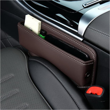 Ziciner Car Seat Gap Organizer, Premium Leather Auto Seat Storage Box, Vehicle Adjustable Front Seat Gap Filler, Car Seat Side Pocket Organizer for Phones, Glasses, Keys, Money, Cards (Black)