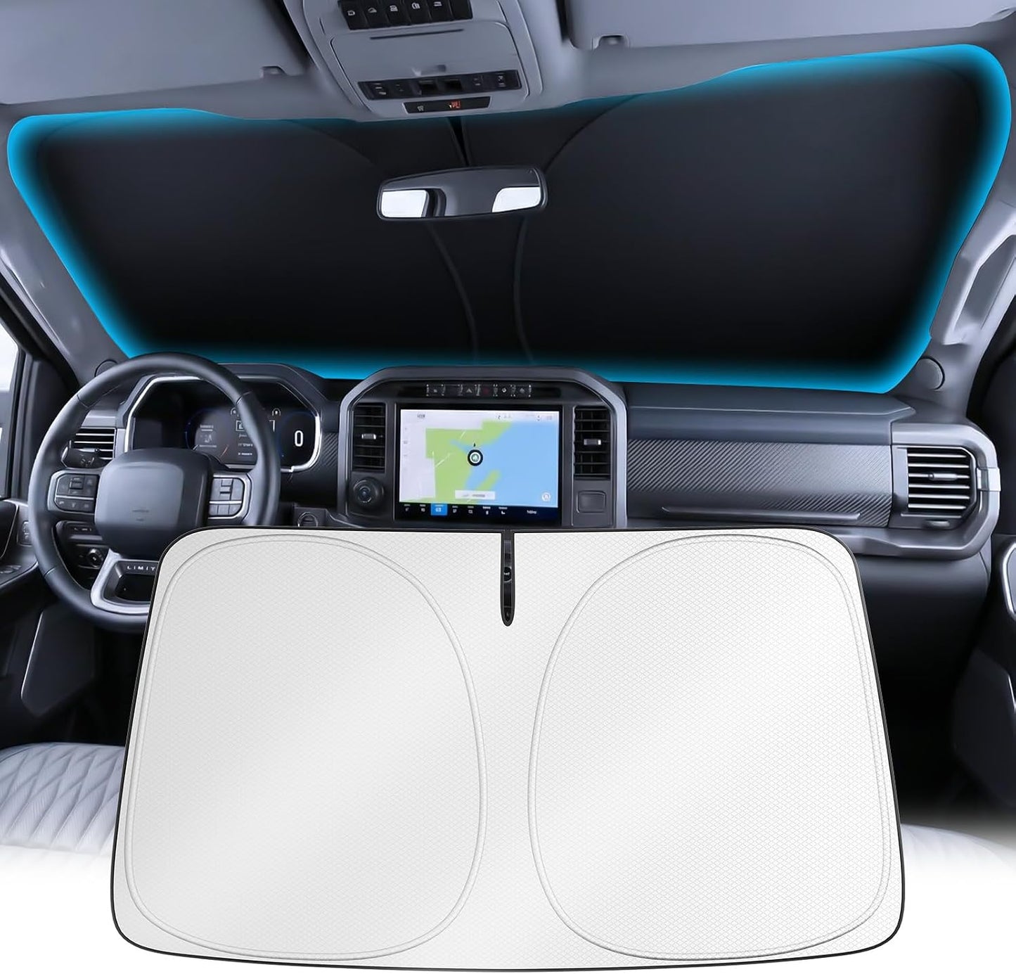 Wigoo Tesla New Model Y Accessories Windshield Sunshade [OEM Design, 100% Sun Blockage] Foldable Heat Insulation Sunshade with Storage Bag, for Model Y 2020~2026 (Juniper), Silver Coating - Colors A