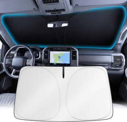 Wigoo Tesla New Model Y Accessories Windshield Sunshade [OEM Design, 100% Sun Blockage] Foldable Heat Insulation Sunshade with Storage Bag, for Model Y 2020~2026 (Juniper), Silver Coating - Colors A