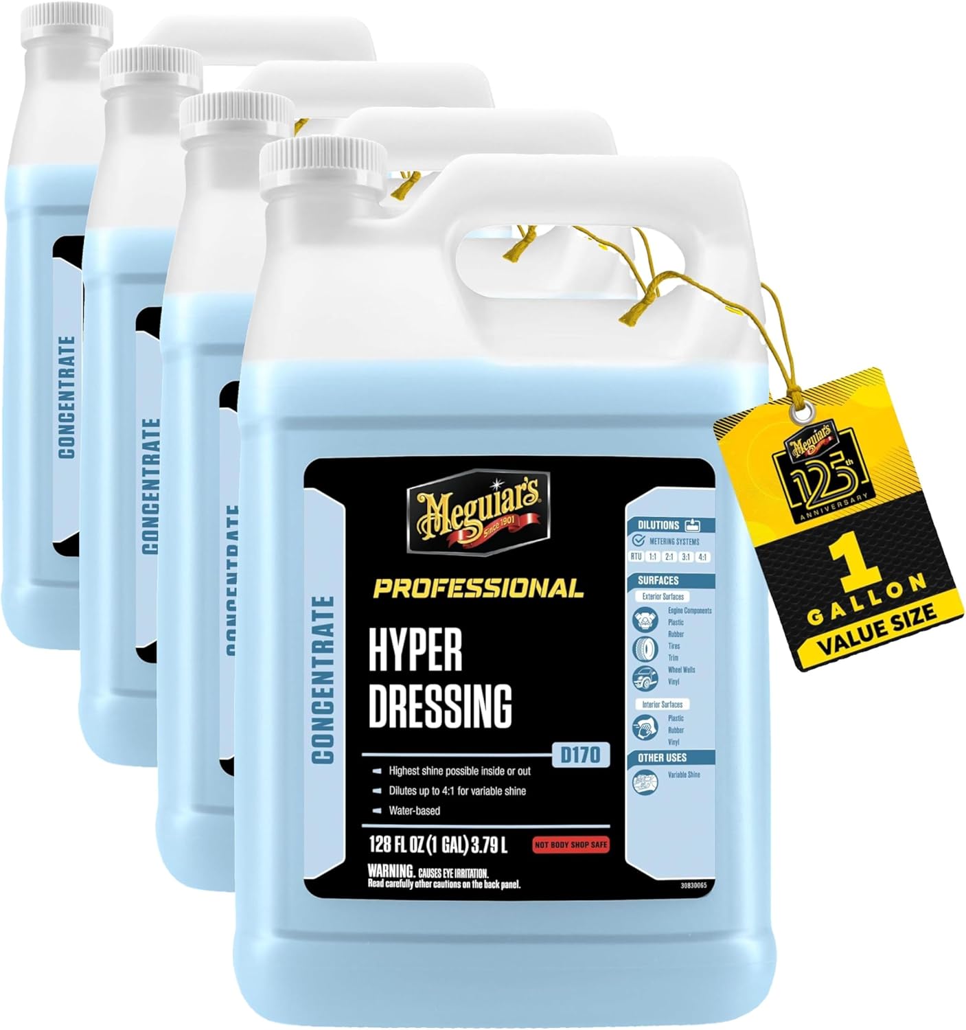 Meguiar's Hyper Dressing, 1 Gallon, Trim Shine For Drivers & Detailers— Car Wash Soap Restores Gloss And Deep Black Look; Use On Plastic And Rubber Trim, Tires, Bumpers And Wheel Wells