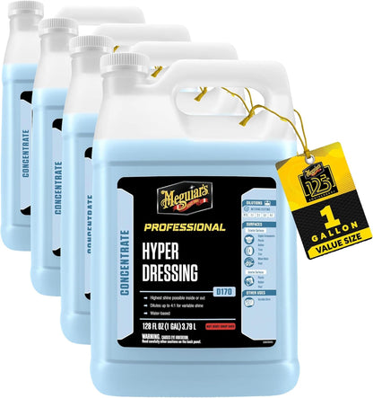 Meguiar's Hyper Dressing, 1 Gallon, Trim Shine For Drivers & Detailers— Car Wash Soap Restores Gloss And Deep Black Look; Use On Plastic And Rubber Trim, Tires, Bumpers And Wheel Wells