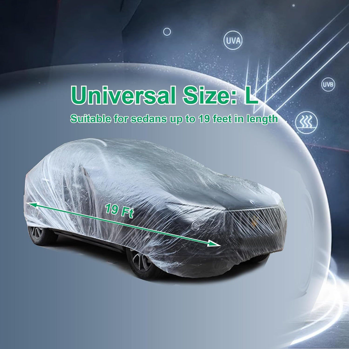 4 Pack Universal Disposable Car Covers - Waterproof Plastic Car Cover for Automobiles - Universal Vehicle Cover with Elastic Band for Sedan Outdoor Snow Rain Weather, (Size L 4Pack)