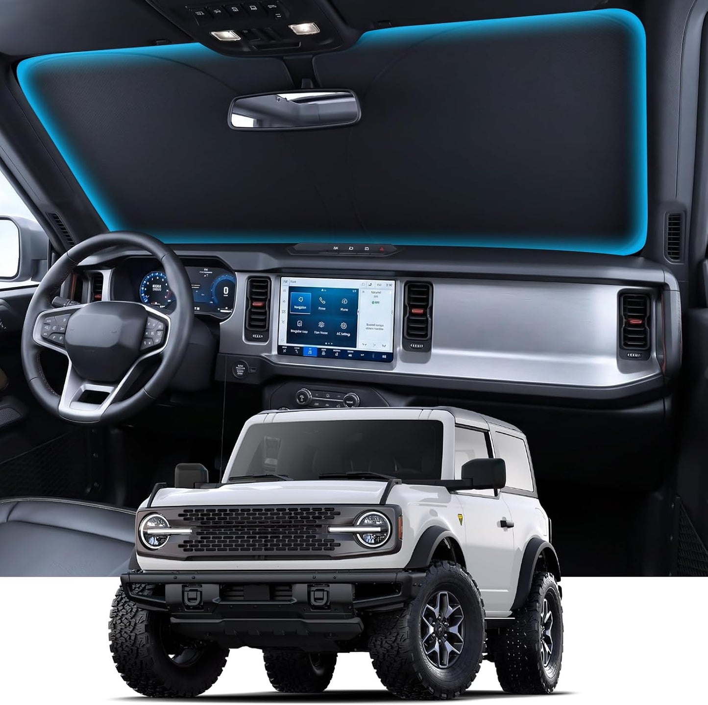 Wigoo Tesla New Model Y Accessories Windshield Sunshade [OEM Design, 100% Sun Blockage] Foldable Heat Insulation Sunshade with Storage Bag, for Model Y 2020~2026 (Juniper), Silver Coating - Colors B