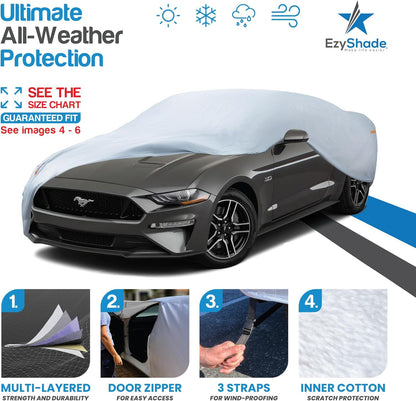EzyShade 10-Layer Car Cover Waterproof All Weather - See Vehicle Size-Chart - Car Covers for Automobiles & Car Snow Cover - Full Exterior Covers - Winter Rain Sun SUV Sedan. Size A4 (See SizeChart)