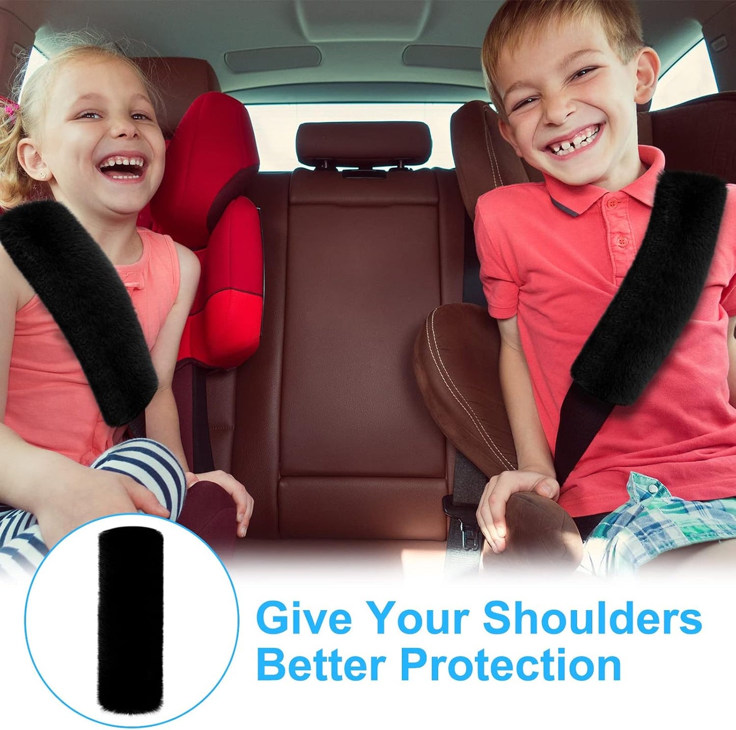 Boao 4 Pack Faux Sheepskin Car Seat Belt Pads Seatbelt Protector Soft Seat Belt Shoulder Strap Cover Comfort Harness Pad(Black, 9.9 Inch)