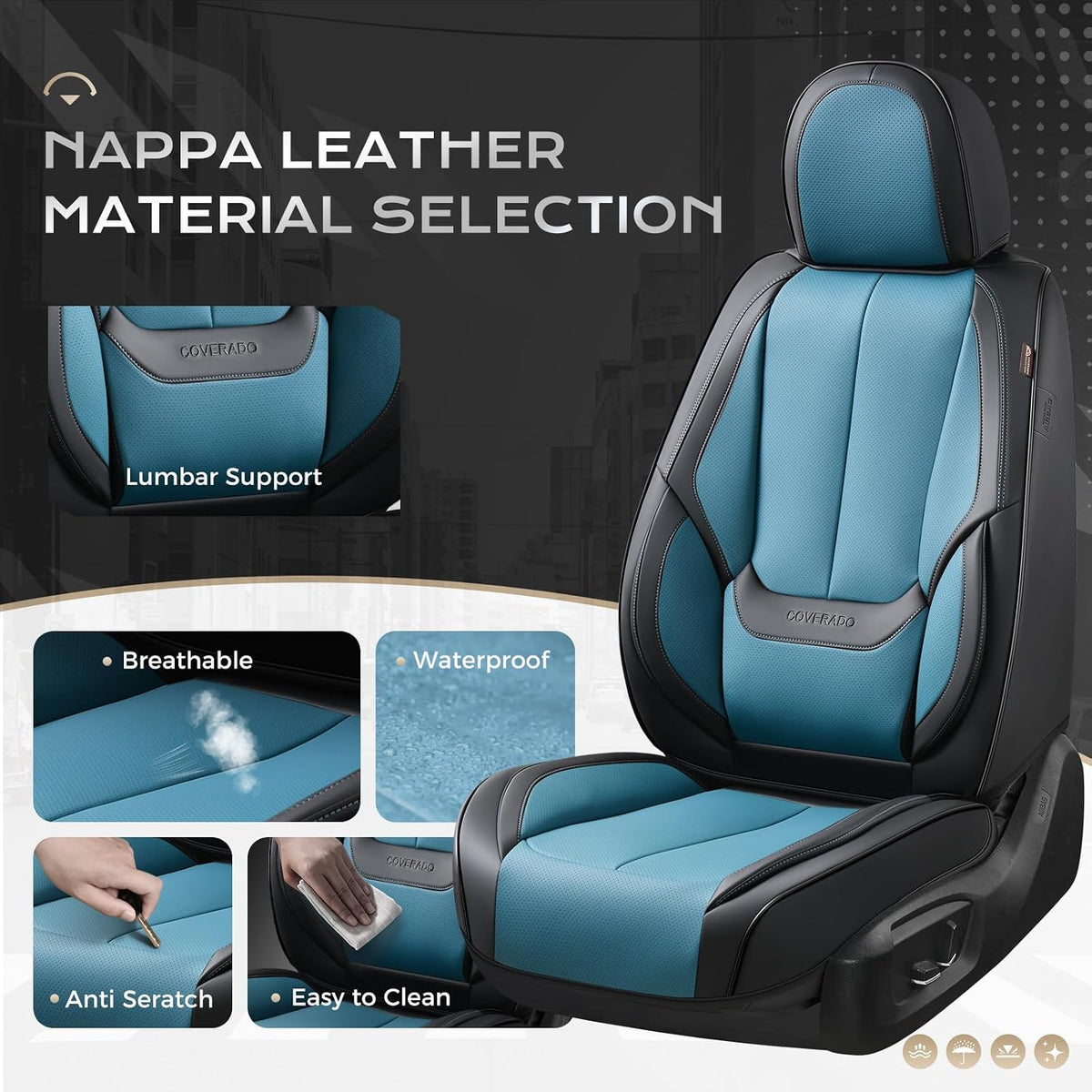 Coverado Seat Covers Full Set, Black Seat Covers for Cars 5 Seats, Car Seat Protector, Waterproof Nappa Leather Car Seat Cushion, Front and Rear Car Seat Cover Fit for Most Sedans SUV Pick-up Truck - Colors A