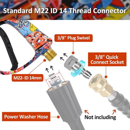 BEAR FORCE Pressure Washer Spray Gun Power Washer Short Gun with M22-ID14mm & Foam Cannon Foam Gun with 5 Nozzles Tips #035 & 3/8'' Quick Connector Swivel, Additional Orifice Nozzle 1.10mm Car Washing