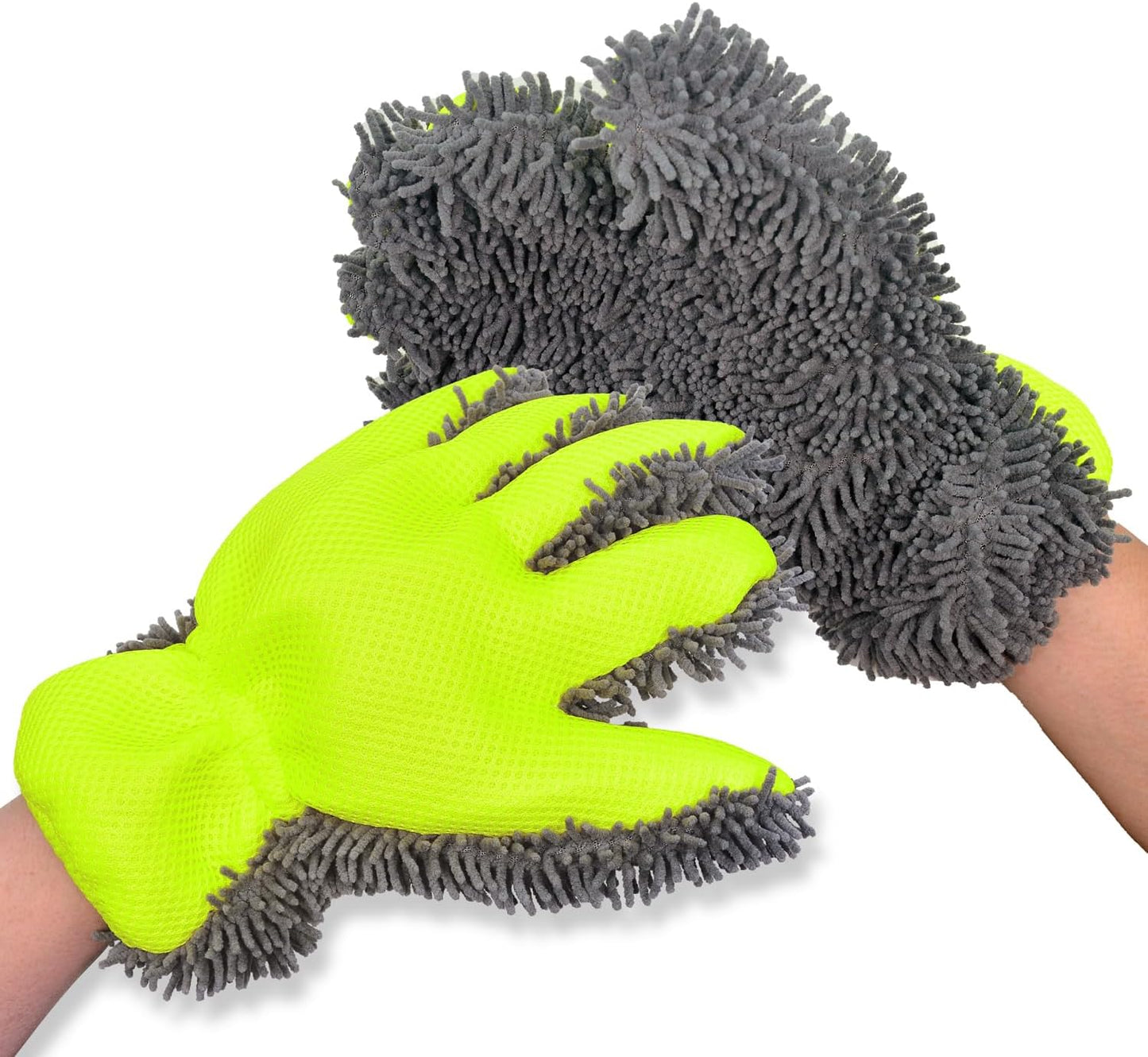 Car Wash Mitt Microfiber Scratch Free,Premium Chenille Ultra-Soft Car Wash Gloves,Thickened Inside Coated Swirl-Free Finish 5-Finger Design Detailing for Cleaning Car Wash Brush,2-Pack Yellow