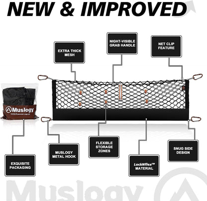 Muslogy Truck Bed Cargo Net Trunk Netting Compatible with 2023-2025 2026 Honda CR-V Accessories, Pickup Cargo Organizer SUV Sedan Storage Net w/Heavy Duty Carabiners - Colors B