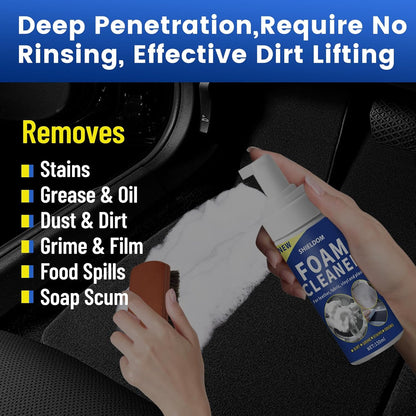 SHIELDOM Car Interior Cleaner Kit Multifunctional Car Seat Foam Cleaner Powerful Carpet Upholstery Stain Remover with Detailing Brush & Towel Safe for Cloth, Leather, Fabric, Vinyl & Plastic 5oz