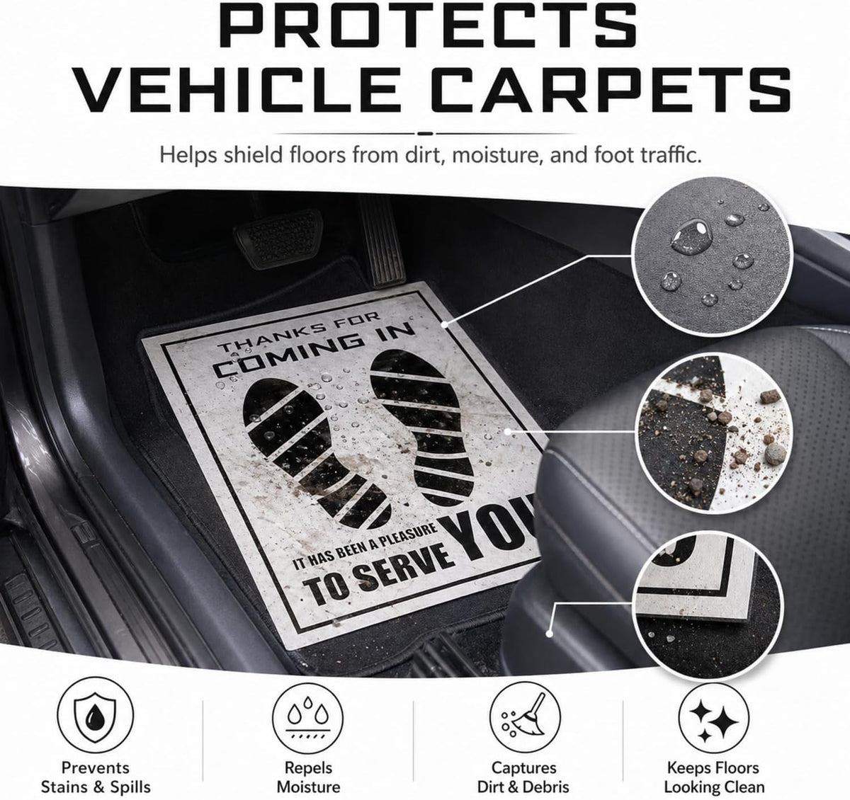 Frienda 500 Pcs Waterproof Paper Car Floor Mats Disposable Floor Pads Covered Plastic Film Automotive Foot Mat for Vehicle Supplies(White,20 x 15 Inch)