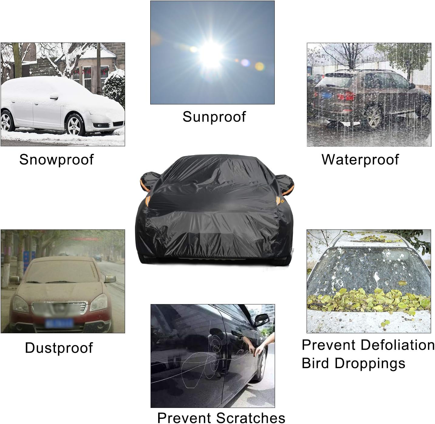 Full Car Covers for Sedan, Car Cover Waterproof All Weather Windproof Dustproof UV Protection Scratch Resistant Indoor Outdoor Univers