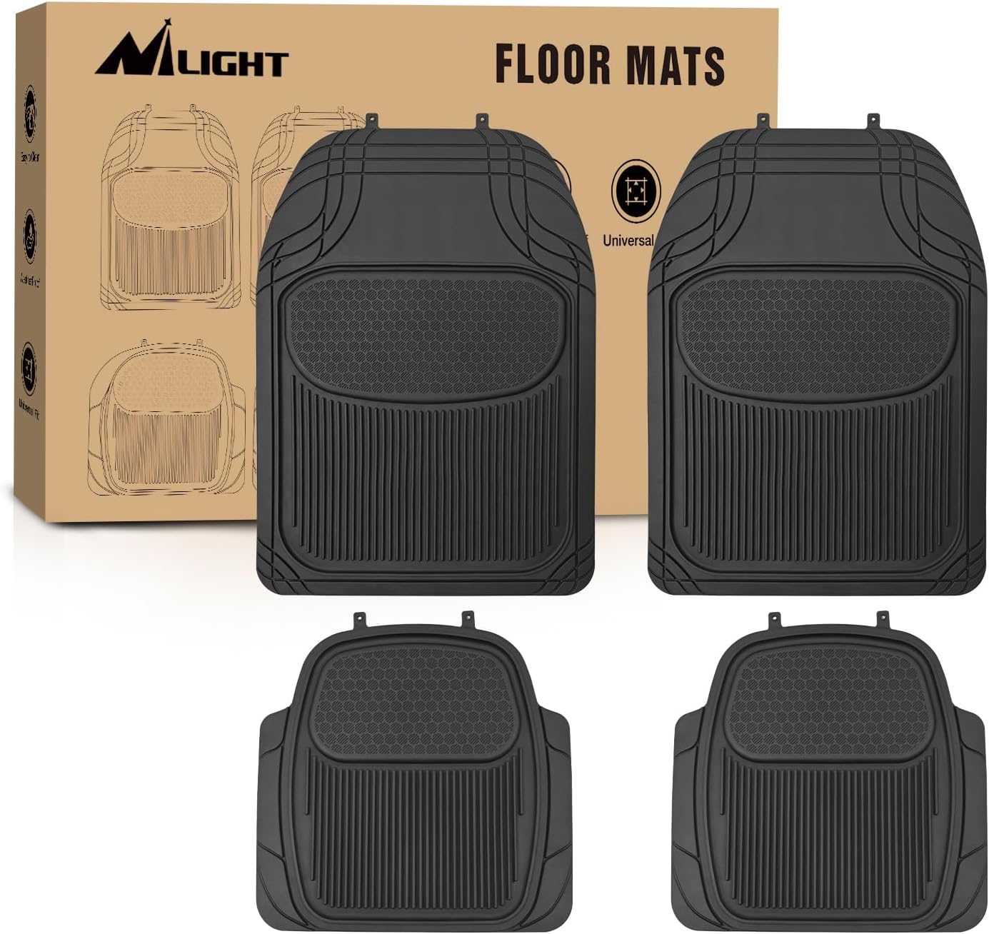 Nilight Rubber Cargo Mats for Cars Trucks SUVs,Universal Trim to fit for Most Vehicles,All Weather Protection Heavy Duty Cargo Liners